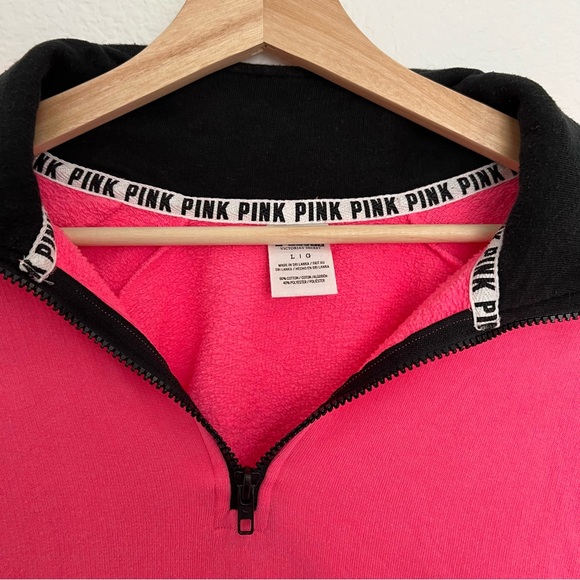 Victoria’s Secret PINK Neon Pink Quarter Zip Raw Hem Sz L - Picture 3 of 4